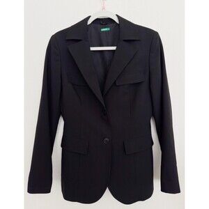 Benetton Black Blazer Womens Size 42 (US 6-8) Stretch Tailored Made In Italy